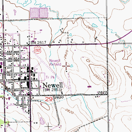Topographic Map of Newell Airfield (historical), SD