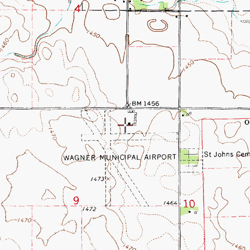 Topographic Map of Wagner Municipal Airport, SD