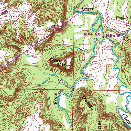 Topographic Map of Round Mountain, AL