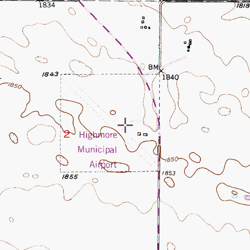 Topographic Map of Highmore Municipal Airport, SD