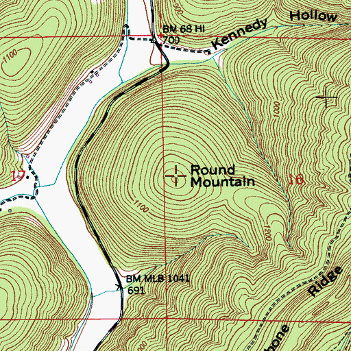 Topographic Map of Round Mountain, AL