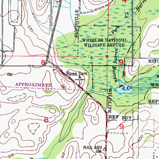 Topographic Map of Rowe Cemetery, AL