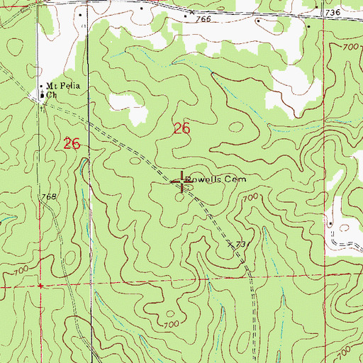 Topographic Map of Rowells Cemetery, AL