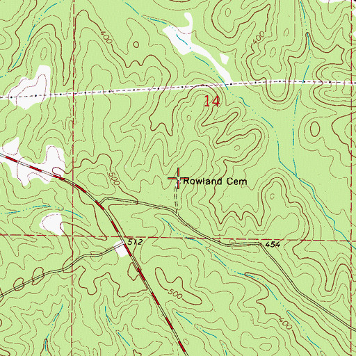 Topographic Map of Rowland Cemetery, AL
