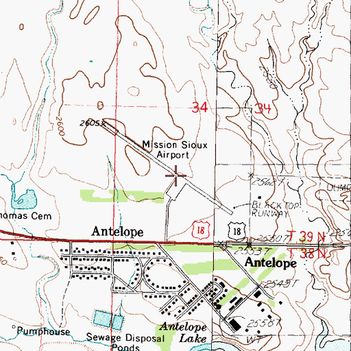 Topographic Map of Mission Sioux Airport (historical), SD