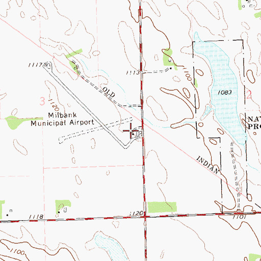 Topographic Map of Milbank Municipal Airport, SD