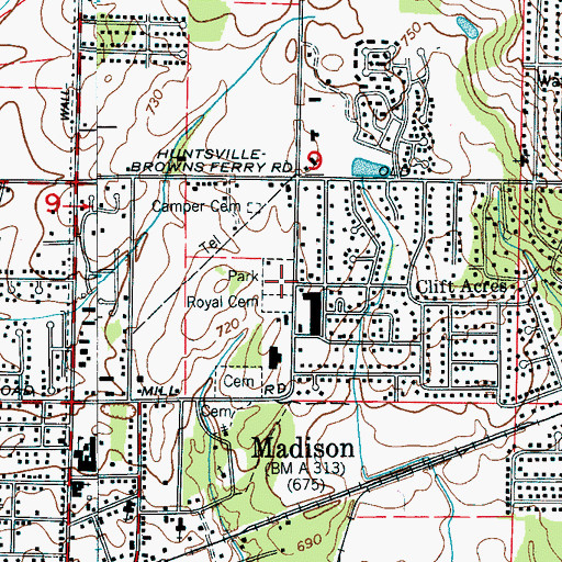 Topographic Map of Royal Cemetery, AL