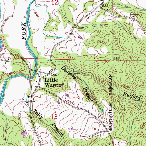 Topographic Map of Rulford Branch, AL