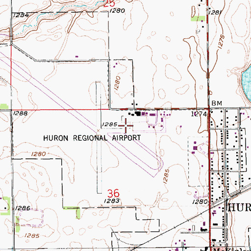 Topographic Map of Huron Regional Airport, SD