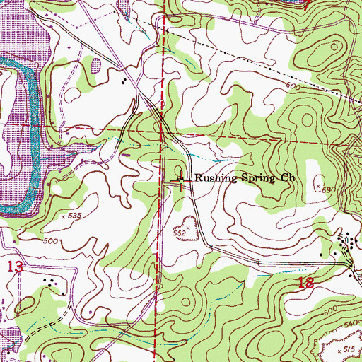 Topographic Map of Rushing Spring Church, AL