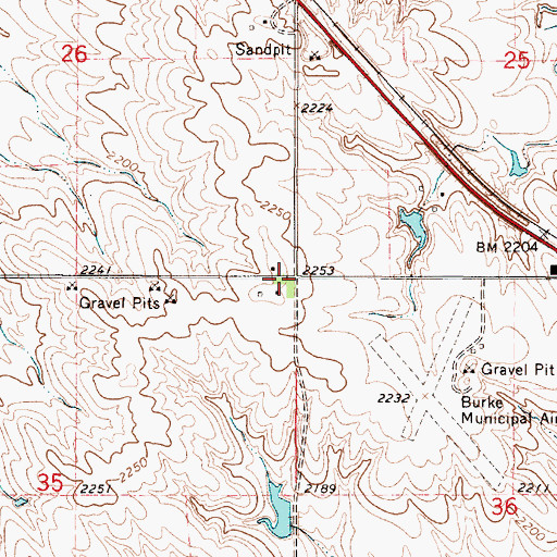 Topographic Map of Burke Municipal Airport (historical), SD