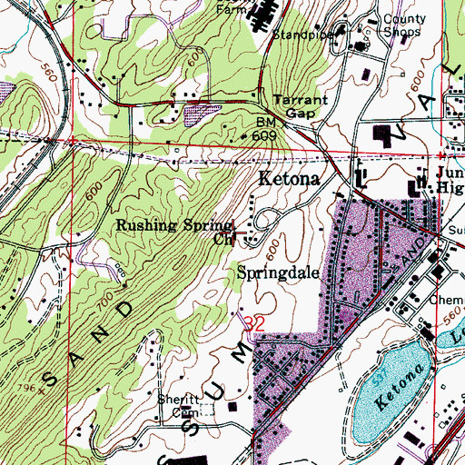 Topographic Map of Rushing Spring Church, AL