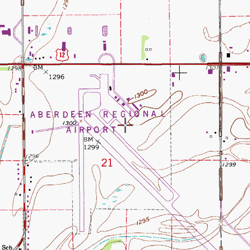 Topographic Map of Aberdeen Regional Airport, SD