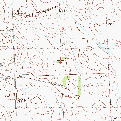Topographic Map of Lensegrav Ranch Airstrip (historical), SD