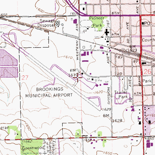 Topographic Map of Brookings Regional Airport, SD