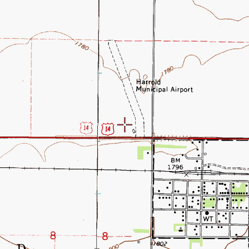 Topographic Map of Harrold Municipal Airport, SD