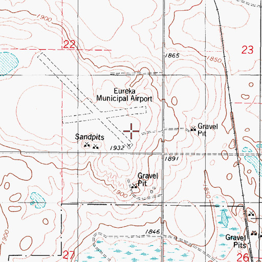 Topographic Map of Eureka Municipal Airport, SD
