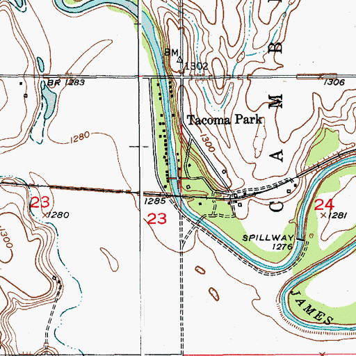 Topographic Map of Tacoma Park Dam, SD