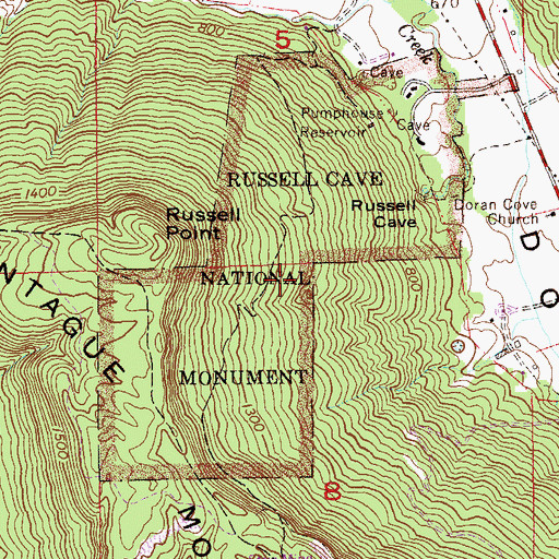 Topographic Map of Russell Cave National Monument, AL