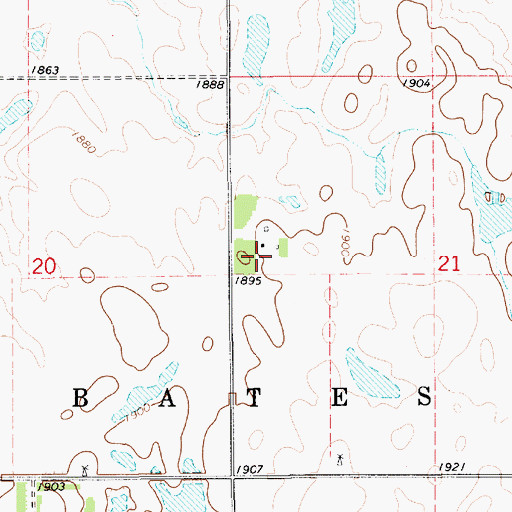 Topographic Map of Bates (historical), SD