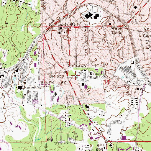 Topographic Map of Russell High School, AL