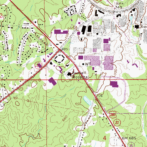 Topographic Map of Russell Medical Center, AL