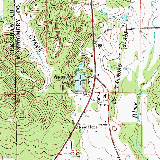 Topographic Map of Russells Lake, AL