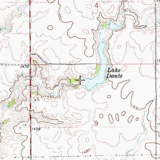 Topographic Map of Dante Lake Dam, SD