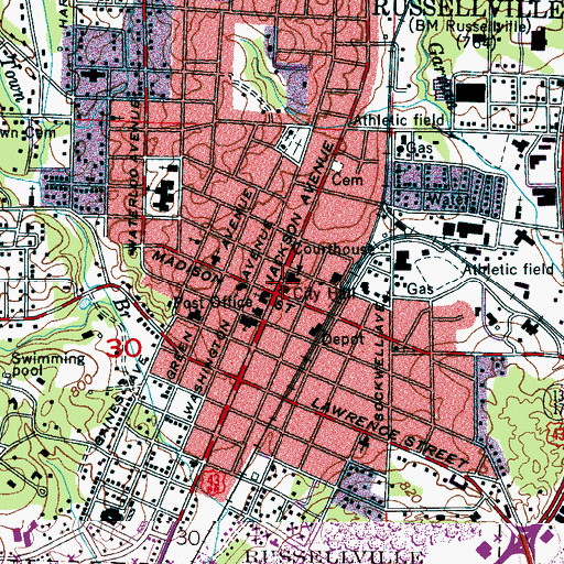 Topographic Map of Russellville, AL