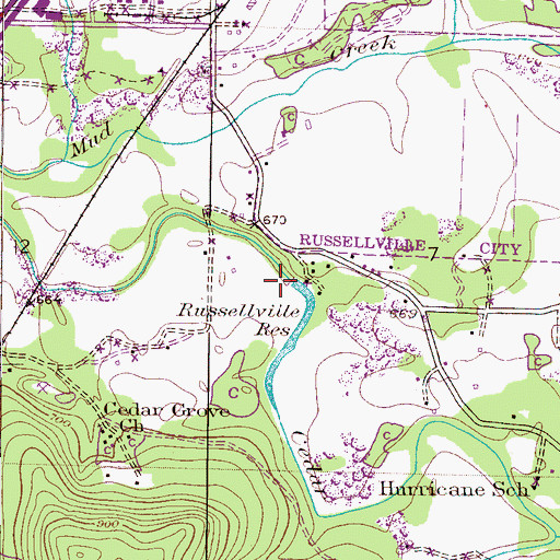 Topographic Map of Russellville Reservoir, AL
