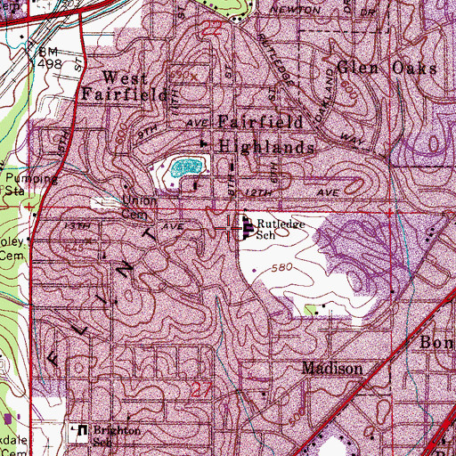 Topographic Map of Rutledge Junior High School, AL