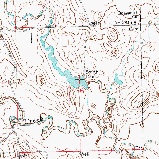 Topographic Map of Smith Spreader Dam, SD