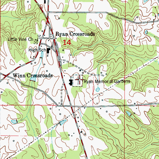 Topographic Map of Ryan Memorial Gardens, AL