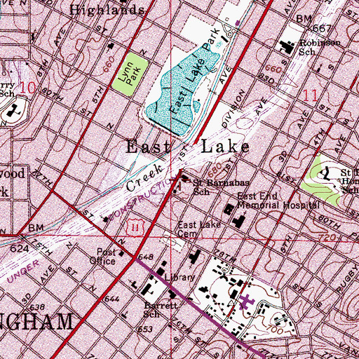 Topographic Map of Saint Barnabas School, AL