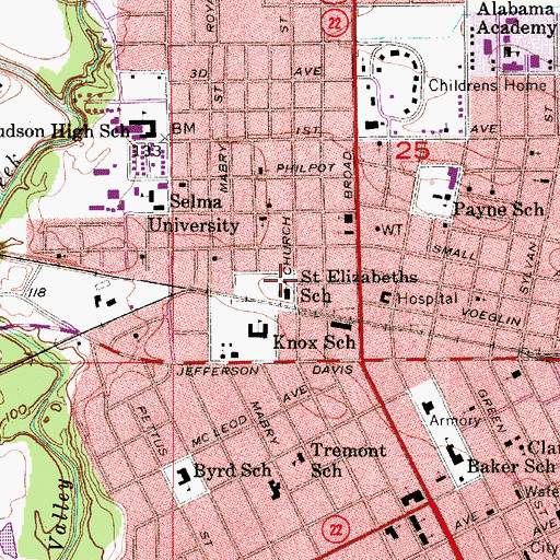 Topographic Map of Saint Elizabeths School, AL