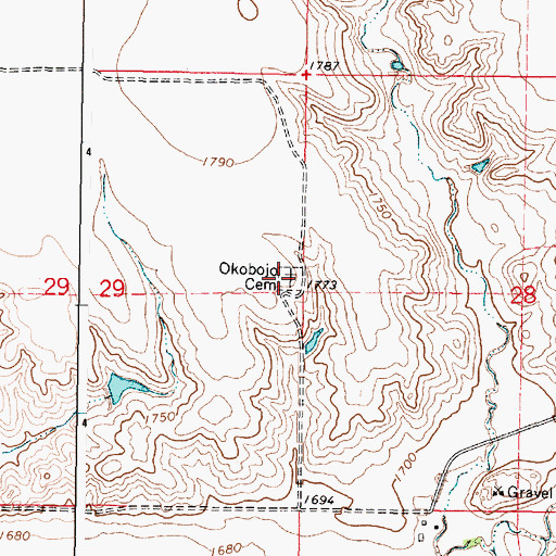 Topographic Map of Okobojo Cemetery, SD