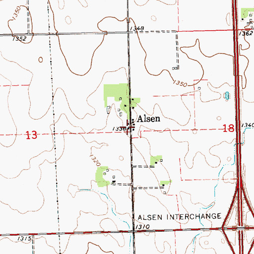 Topographic Map of Alsen, SD