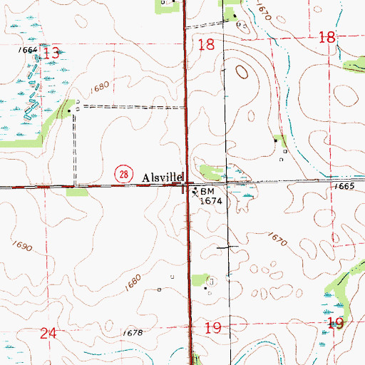 Topographic Map of Alsville, SD