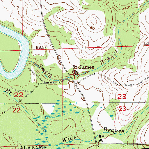 Topographic Map of Saint James Church, AL