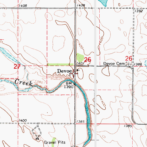 Topographic Map of Devoe, SD