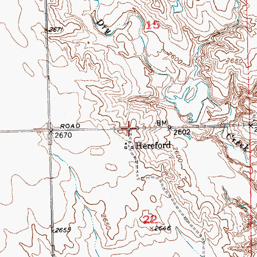 Topographic Map of Hereford, SD