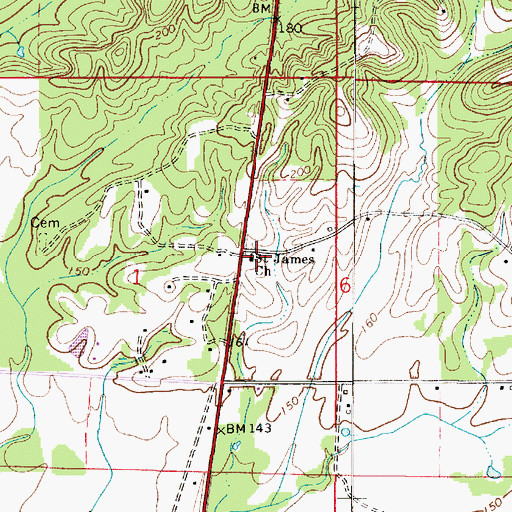 Topographic Map of Saint James Church, AL