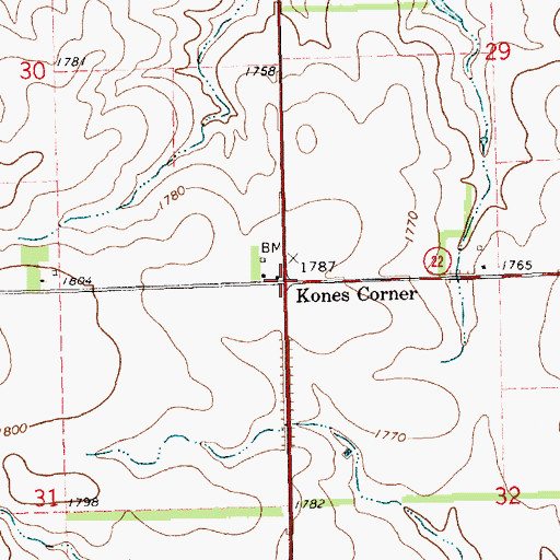 Topographic Map of Kones Corner, SD