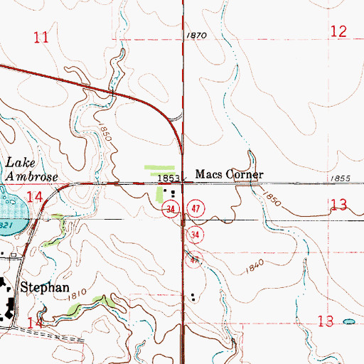 Topographic Map of Macs Corner, SD