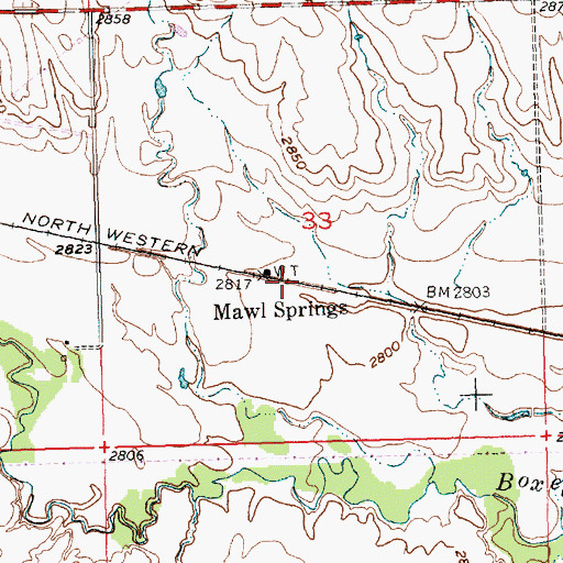 Topographic Map of Mawl Springs, SD