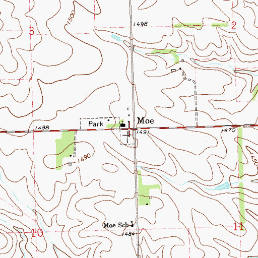 Topographic Map of Moe, SD