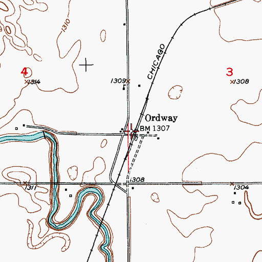 Topographic Map of Ordway, SD