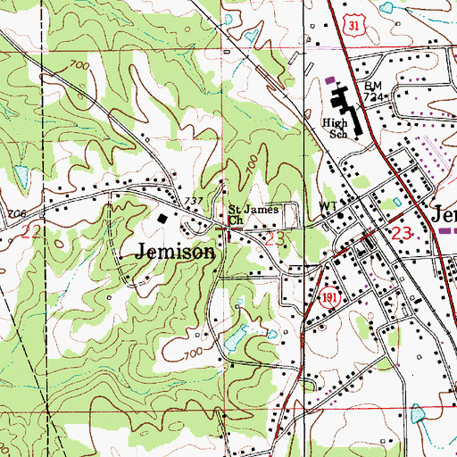Topographic Map of Saint James Church, AL