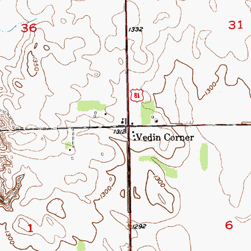 Topographic Map of Vedin Corner, SD