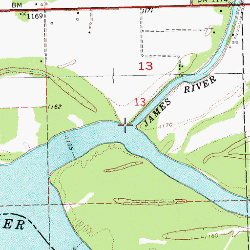 Topographic Map of James River, SD